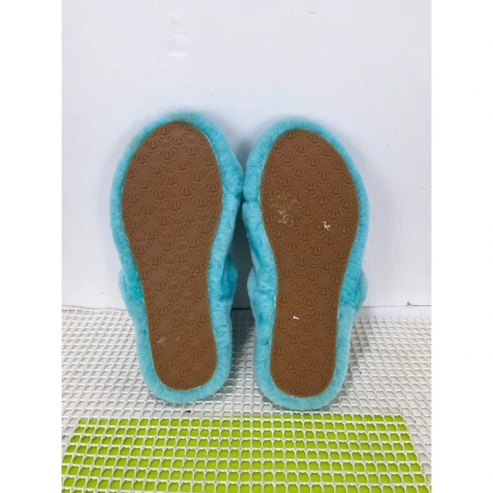 UGG Turquoise Blue Sheepskin Double Strap Slide Sandals Kids Size 4